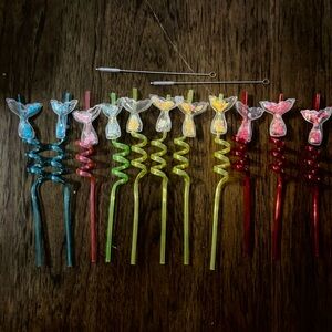 Colorful Mermaid Tail Spiral Straws Set